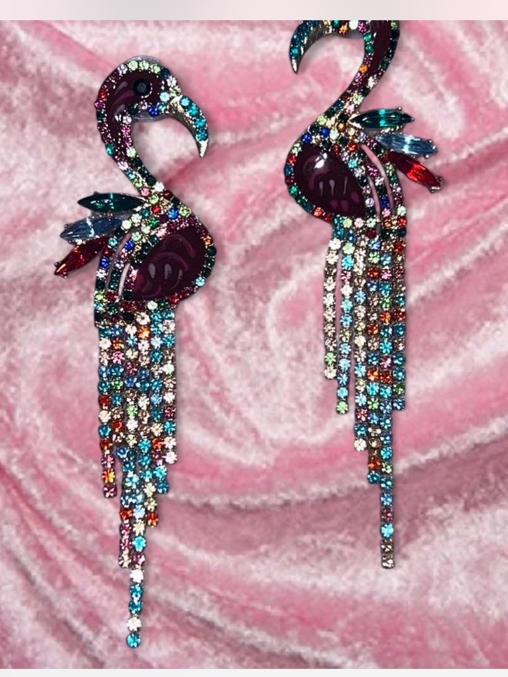 Multicolor Crystal Flamingo Dangle Earrings - Women Jewelry